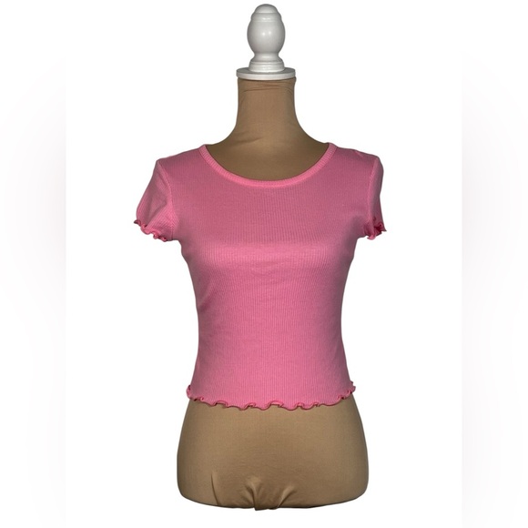 Altar'd State Pink Ruffle Edge Crop Top Medium - Picture 1 of 6